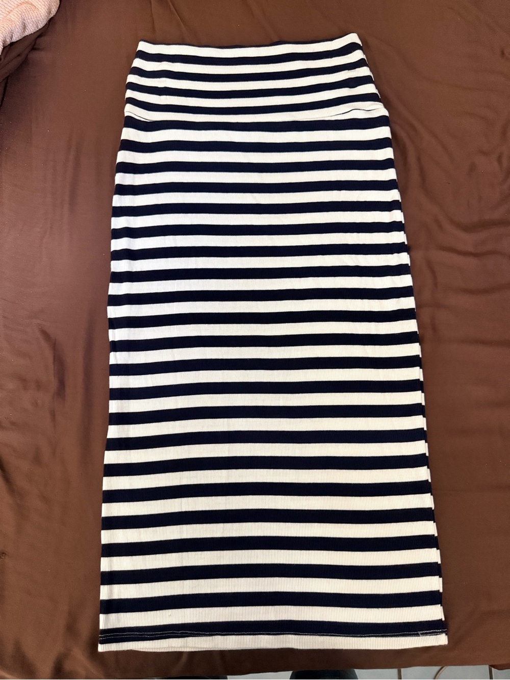 Fighting Eel/Ava Sky Navy and White Striped Midi Pencil Skirt